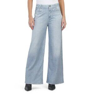 NEW ECRU Knit Denim Look Pants With Zipper Fly Light  Wash for women 362mn